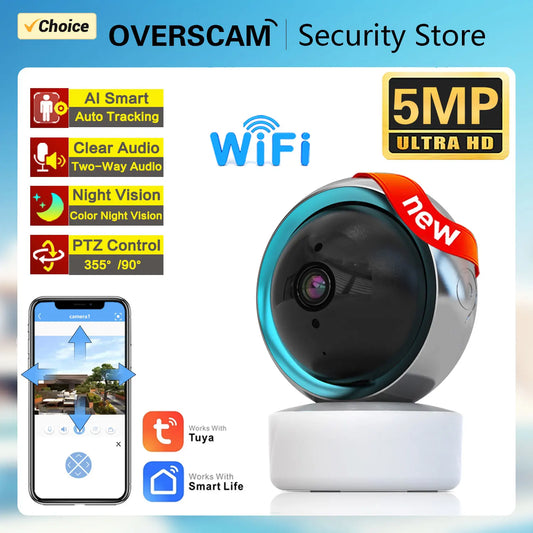 5MP Tuya Wifi Baby Monitor Auto Tracking Video Surveillance Mini Cameras Two Way Audio Cloud Smart Life Home Security Protection