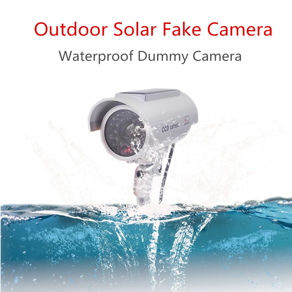 Solar Panel Dummy Surveillance Camera Outdoor Fake Cam Waterproof Simulation CCTV Indoor Bullet LED Light Monitor Home Security