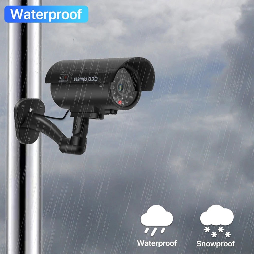 Solar Panel Dummy Surveillance Camera Outdoor Fake Cam Waterproof Simulation CCTV Indoor Bullet LED Light Monitor Home Security