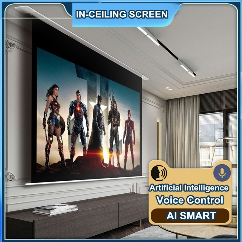 In-Ceiling Mount Intelligent Electric/Motorized Projector Screen With Remote Control
