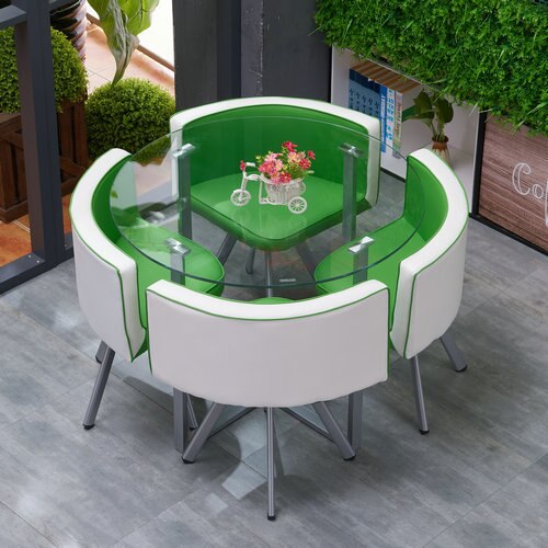 Round Glass Luxury 4 Chairs Dining Coffee Table