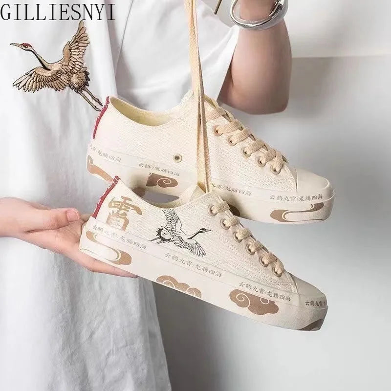 Chinese Style Canvas Shoes Women's Flat Casual Vulcanized Shoes Couples Comfortable Sneakers Men's Walking Shoes 2022 The New