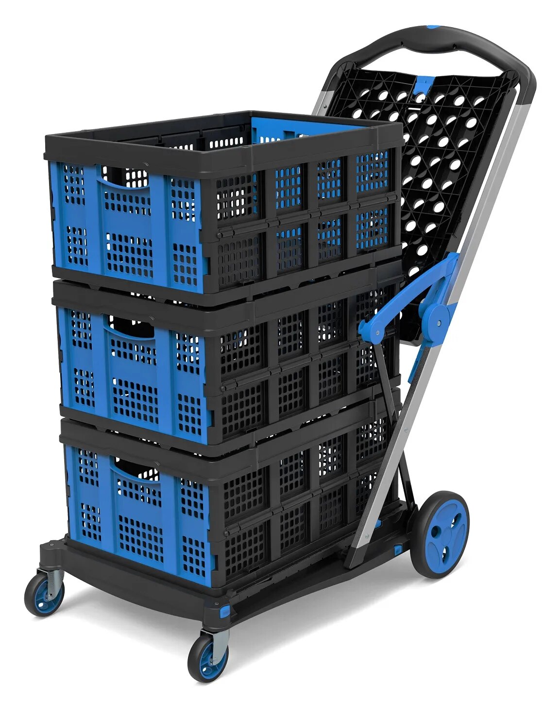 New Double Decker folding carts light duty aluminum Shopping carts with Storage Crate