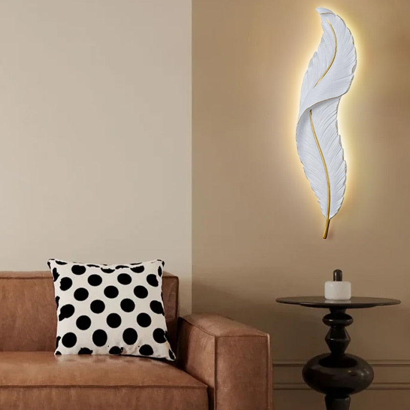 Nordic Modern Creative Feather Light Led Wall Lamp Bedroom