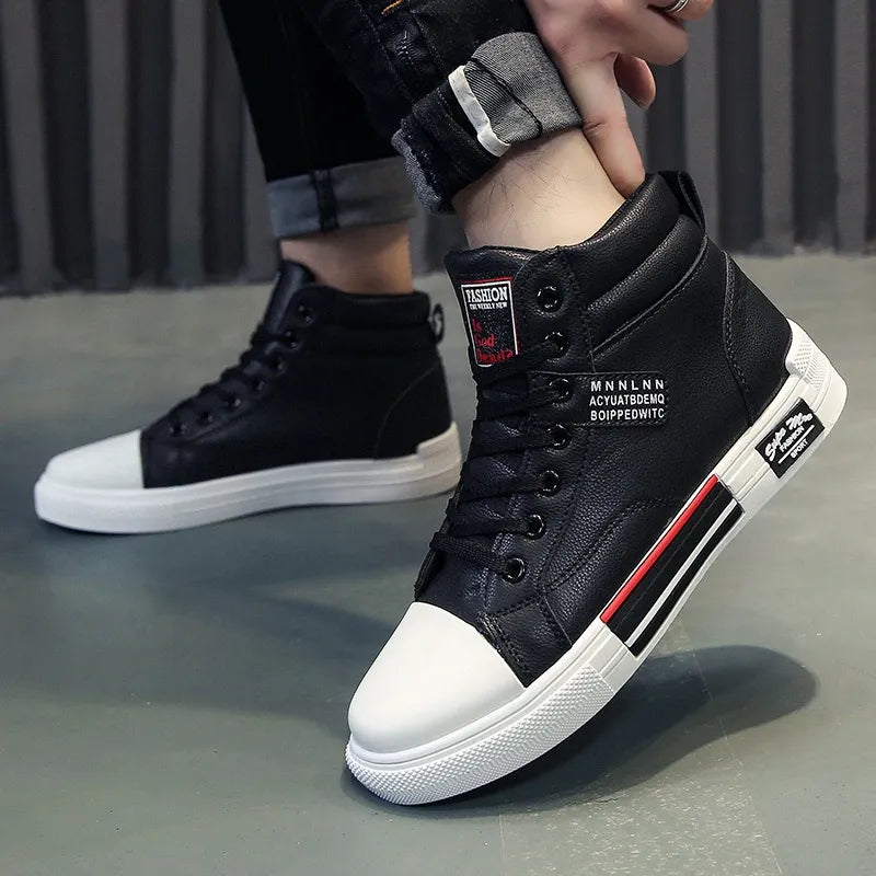 Fashion Leather Men's Canvas Shoes Autumn High-Top Casual Shoes for Men Non-Slip Male Sneakers 2023 New Winter Tenis Masculino