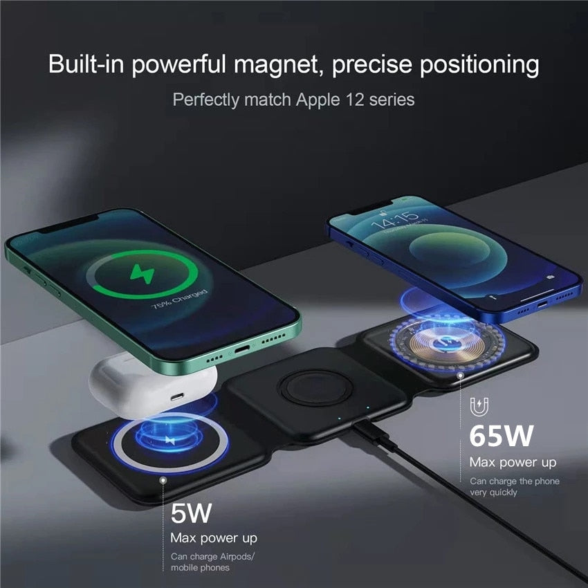 3 in 1 Magnetic Wireless Charger Pad Stand for iPhone 14 13 12 Pro Max Airpods iWatch