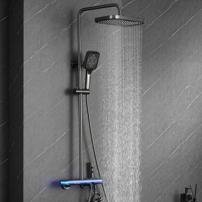 Bath Shower Faucets Set Brass Mixer Hot & Cold Taps with LED Light