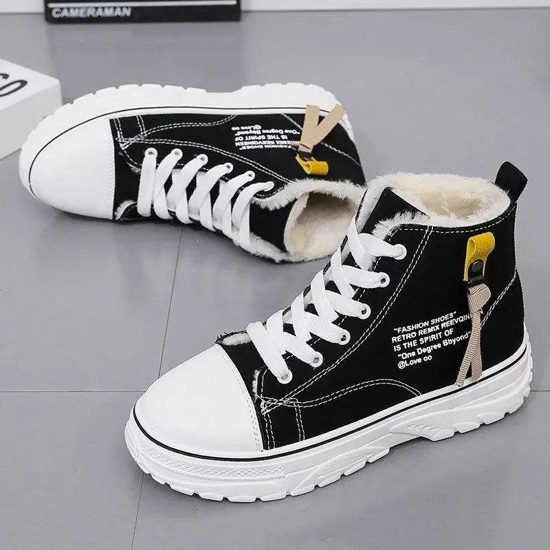 High-top Canvas Shoes For Women Winter Ankle Boots 2022 Student Flat Casual Sneakers Woman Plus Velvet Thicken Warm Cotton Shoes