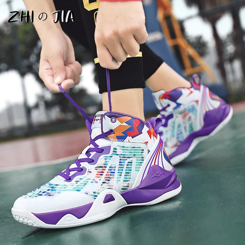 Autumn New Men's Large Basketball Shoes Youth Children's Training Basketball Footwear Fashion Printed Casual  Sneaker 35-46