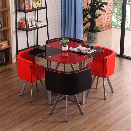 Round Glass Luxury 4 Chairs Dining Coffee Table