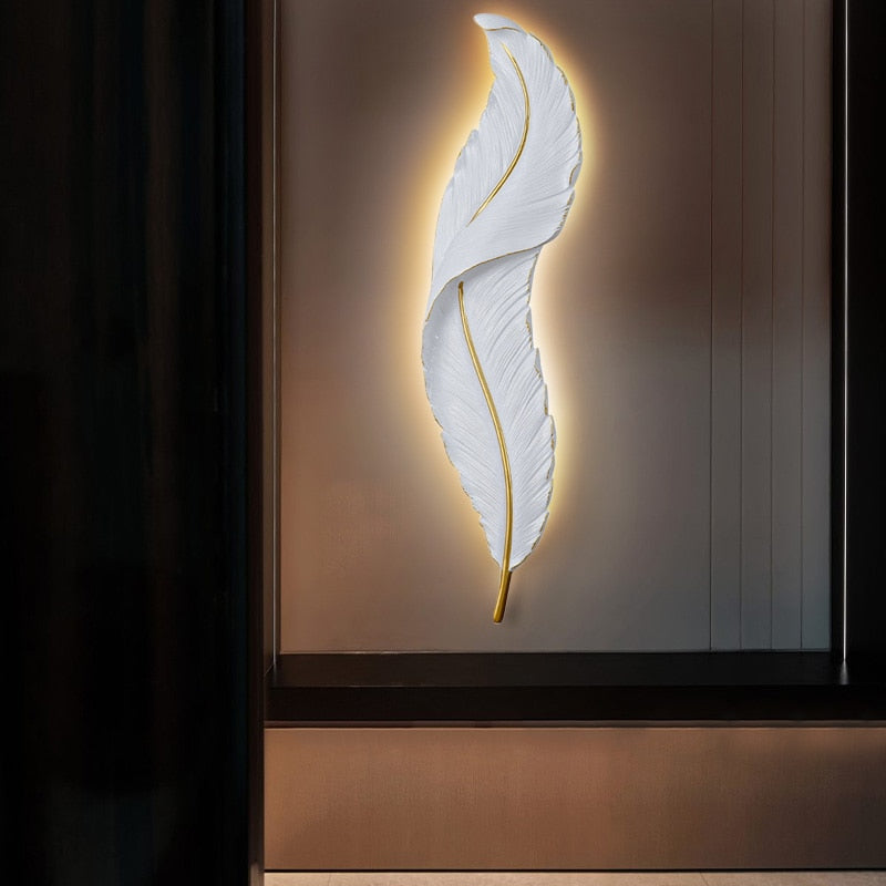 Nordic Modern Creative Feather Light Led Wall Lamp Bedroom
