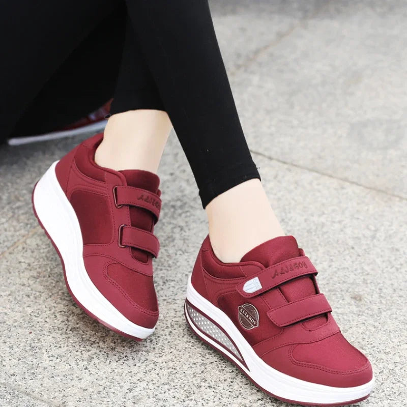 Women's Swing Sneakers Wedge Platform Toning Sports Shoes for Woman Breathable Slimming Fitness Rocking Mom Shoes Thick Sole