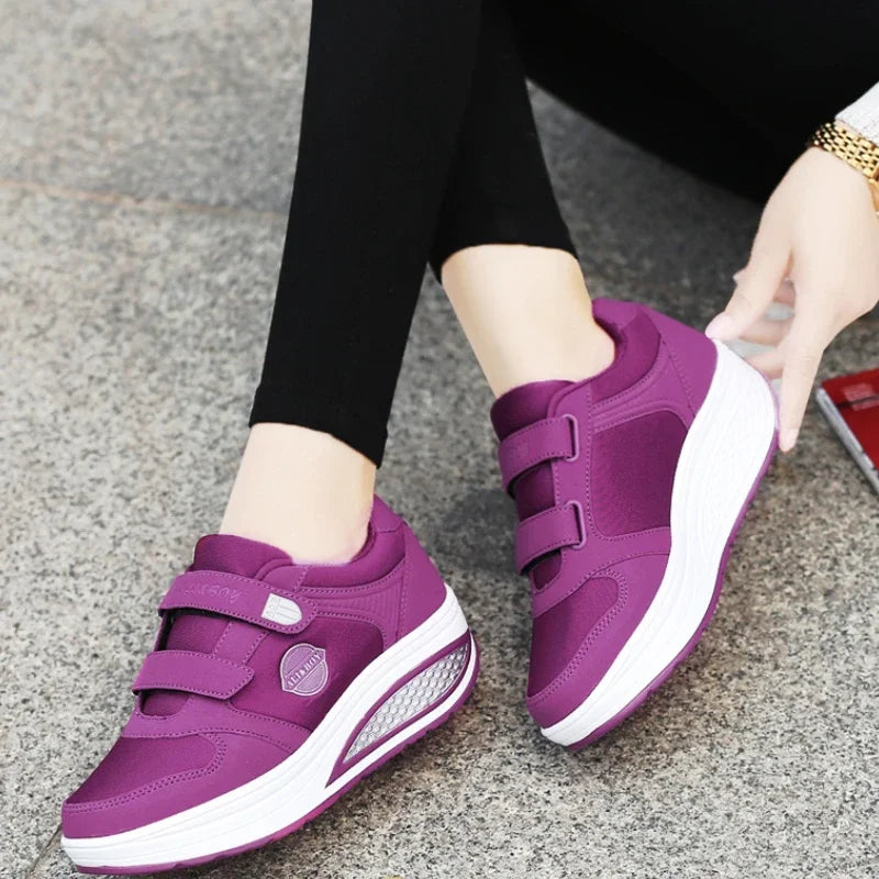 Women's Swing Sneakers Wedge Platform Toning Sports Shoes for Woman Breathable Slimming Fitness Rocking Mom Shoes Thick Sole