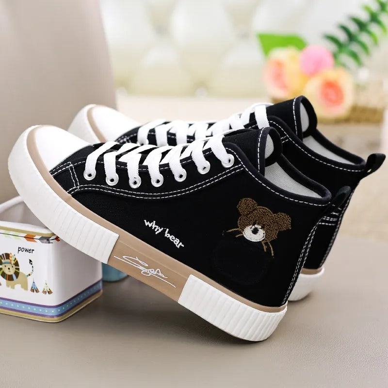 Bear High-top Shoes Canvas Shoes All-match Sneakers Spring Casual and Comfortable 2023 New Niche Women's Shoes