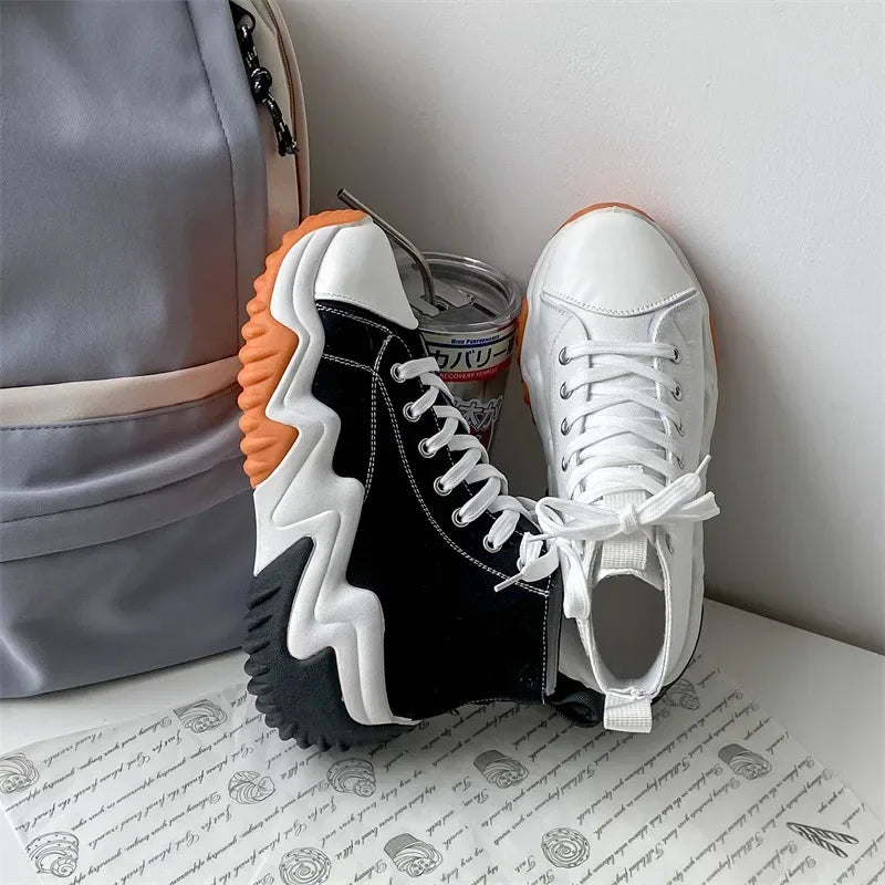 High Top Canvas Shoes Women 2023 New Wave Increase Small White Shoes Casual Small Platform Shoes Platform Shoes Shoes for Women