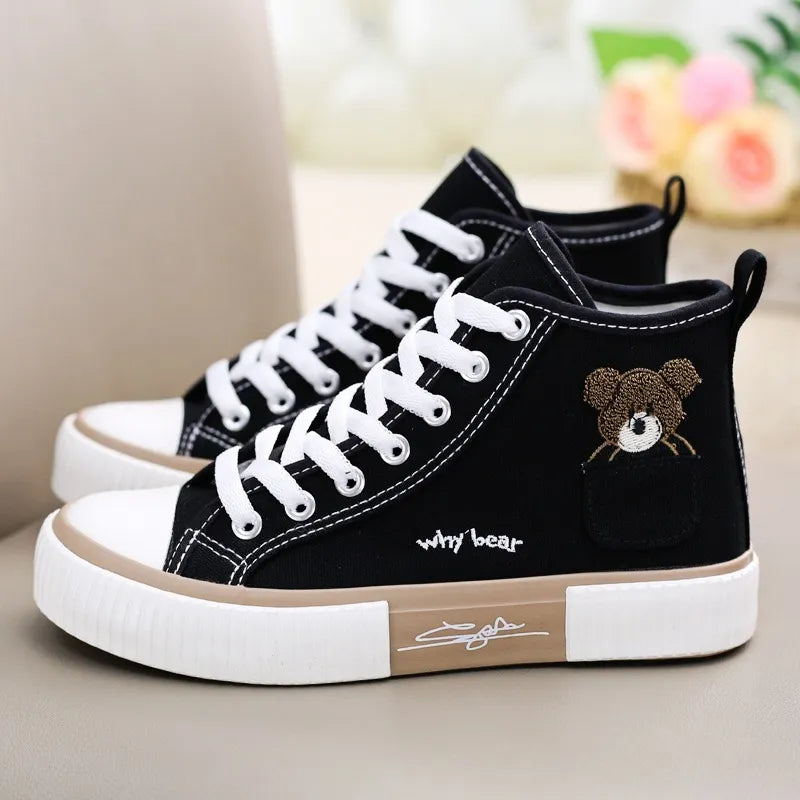 Bear High-top Shoes Canvas Shoes All-match Sneakers Spring Casual and Comfortable 2023 New Niche Women's Shoes