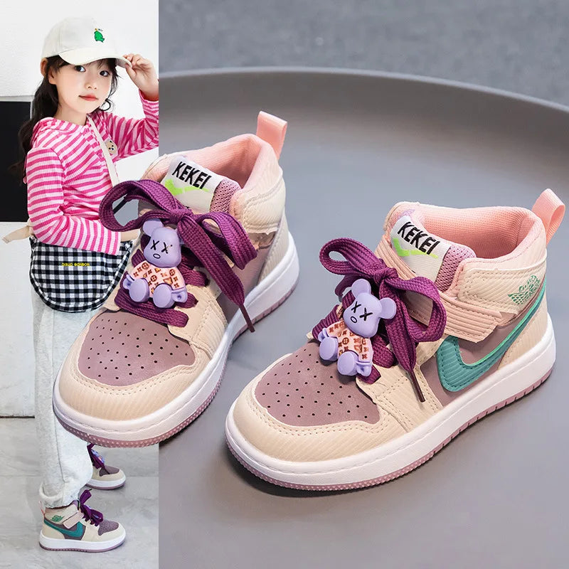 Girls' Sneakers New Boys' Non-Slip Sneakers Middle and Big Children's High-Top Running Shoes