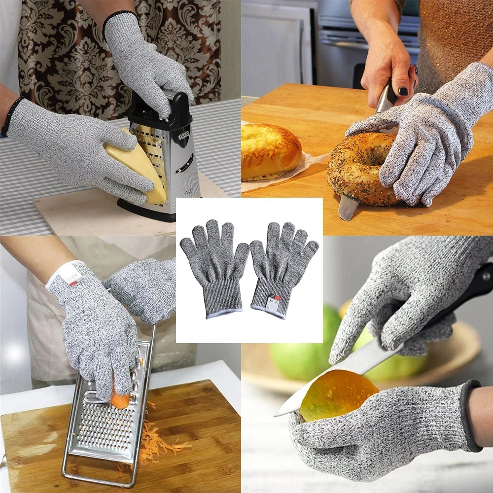 Anti Cut Proof Gloves 1Pair Grey Black HPPE EN388 ANSI Anti-Cut Level 5 Safety Work Gloves Cut Resistant Gloves