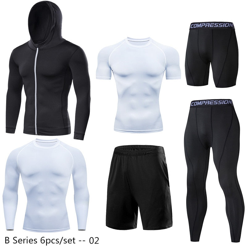 Dry Fit Men&#39;s Training Sportswear Set Gym Fitness Compression Sport Suit Jogging Tight Sports Wear Clothes 4XL5XL Oversized Male