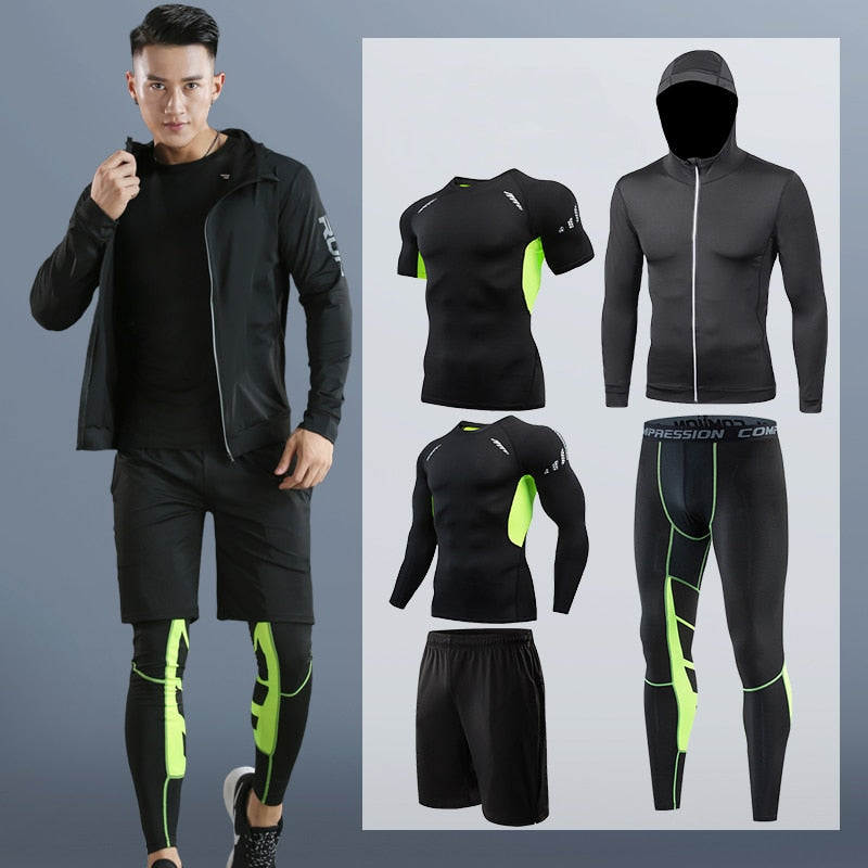 Dry Fit Men&#39;s Training Sportswear Set Gym Fitness Compression Sport Suit Jogging Tight Sports Wear Clothes 4XL5XL Oversized Male