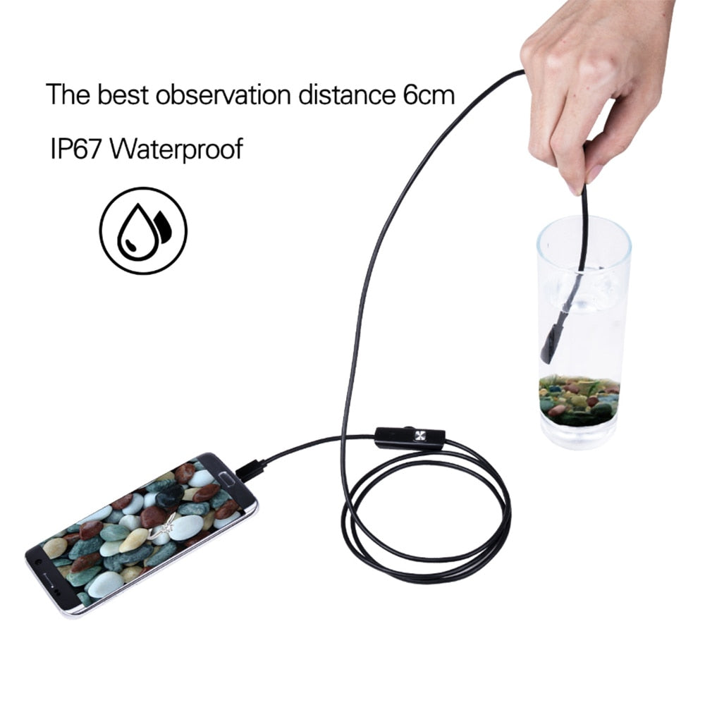 1m/1.5m/2m Endoscope Camera Waterproof Endoscope Borescope Adjustable Soft Wire 7mm Android Type-C USB Inspection Camea for Car