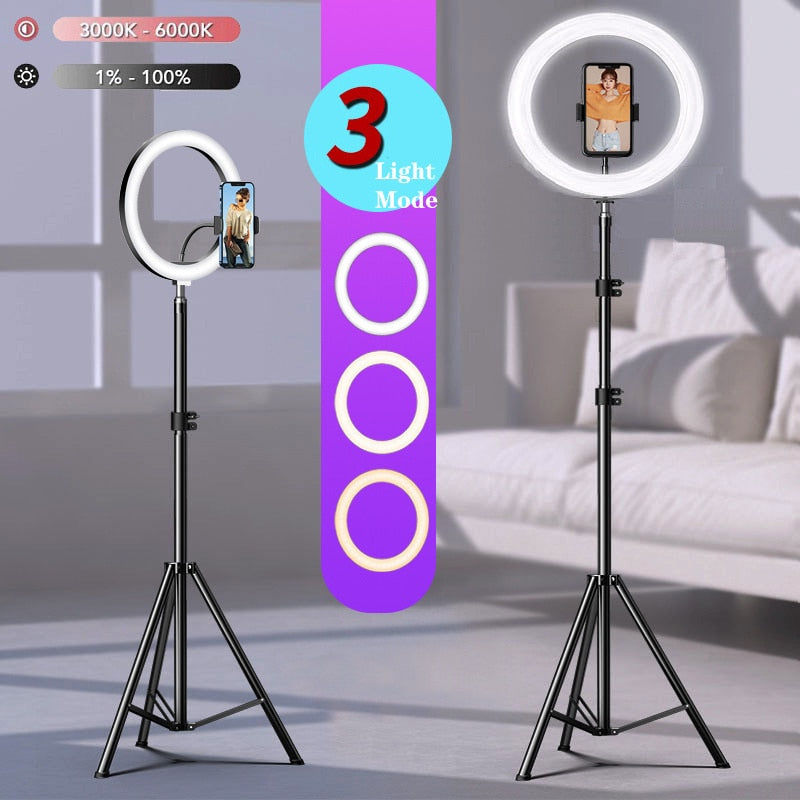 Round Dimmable Ring Light Lamp Tripod Phone