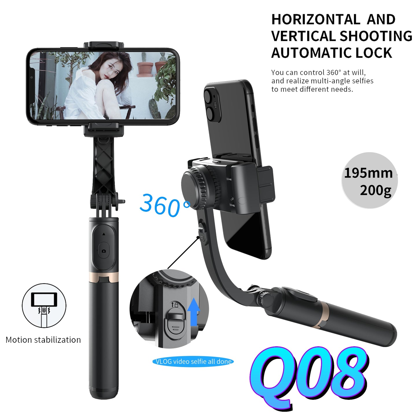 Handheld Eliminate Shake Gimbal Stabilizer for Phone Action Camera Selfie Stick Tripod