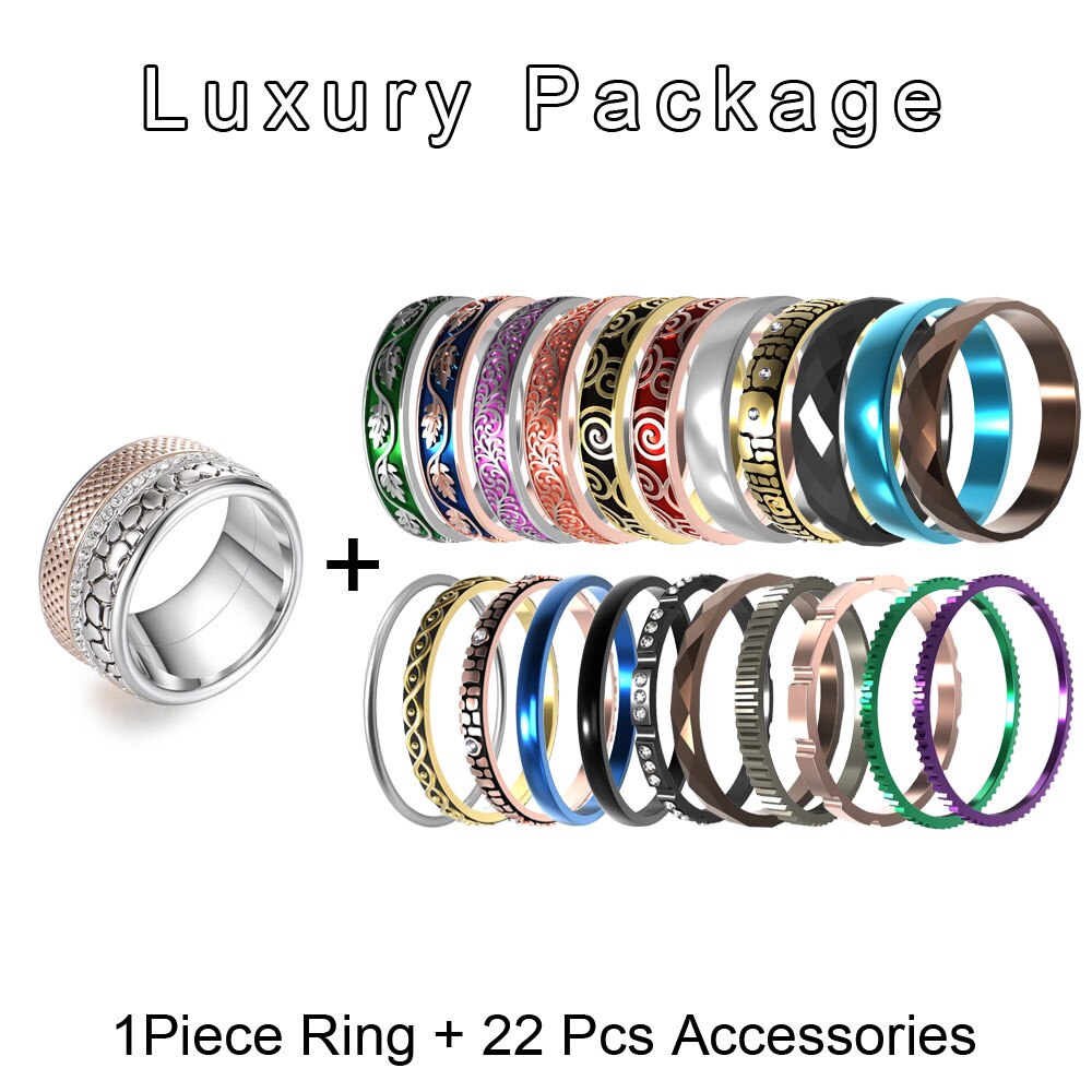 Koaem Gift Box Stainless Steel Rotatable Mix Rings Interchangeable Accessories Jewelry Set Stackable Ring Femme Bague Pack