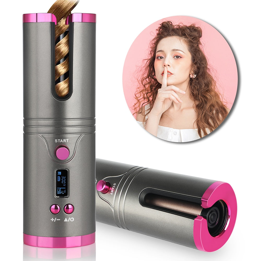 Hair Curler Automatic Wireless Curling Iron LCD Display Screen Usb Recharge Ceramic Curls Curly Rotating Curling Style Tools