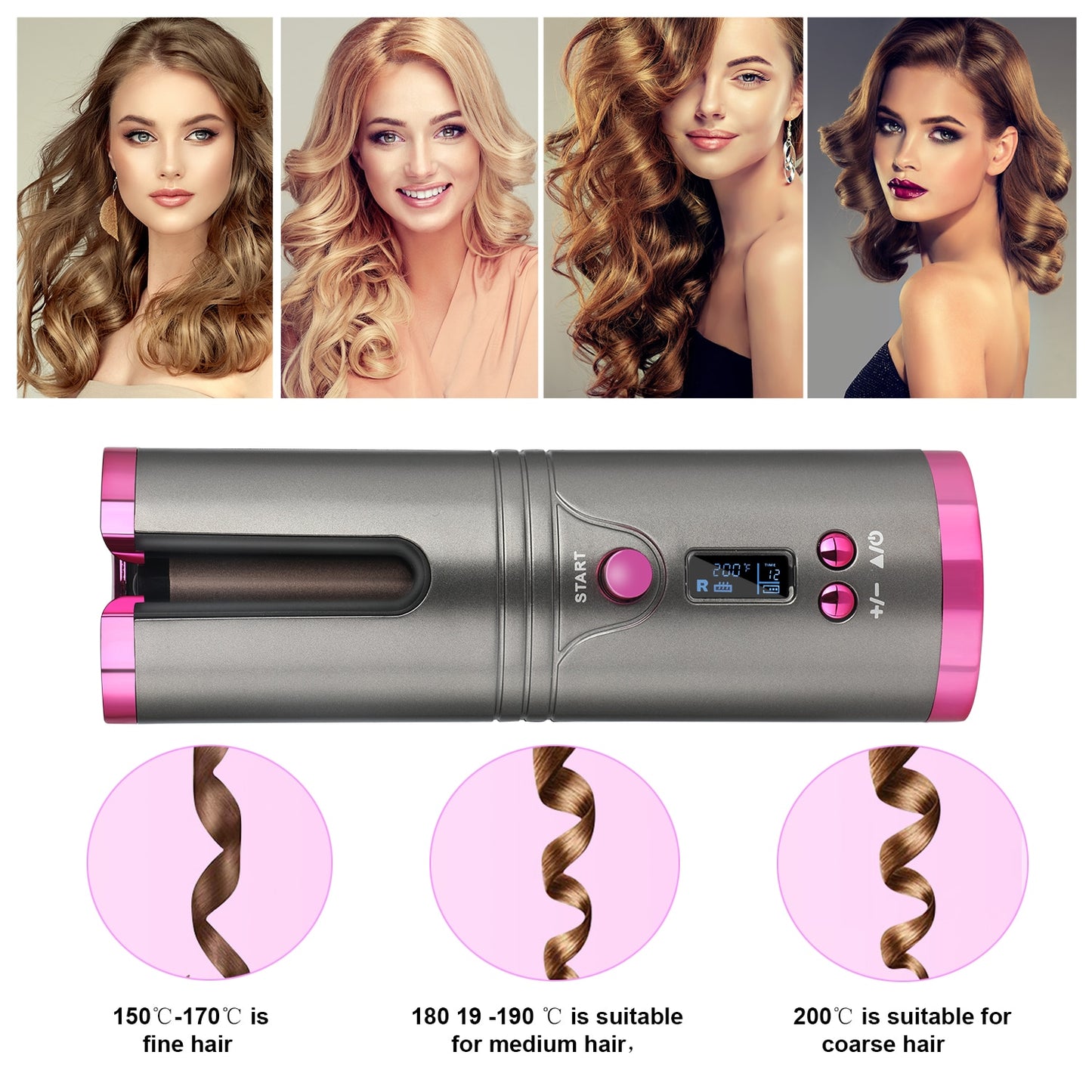 Hair Curler Automatic Wireless Curling Iron LCD Display Screen Usb Recharge Ceramic Curls Curly Rotating Curling Style Tools