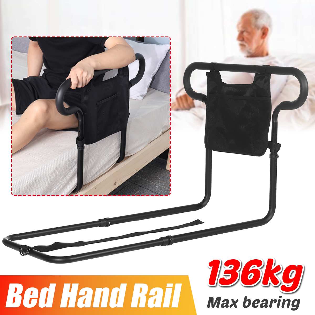 Get Up Handle Secure Bed Rail Bedroom Safety Fall Prevention Aid Handrail for Assisting Elderly and Pregnant Tool