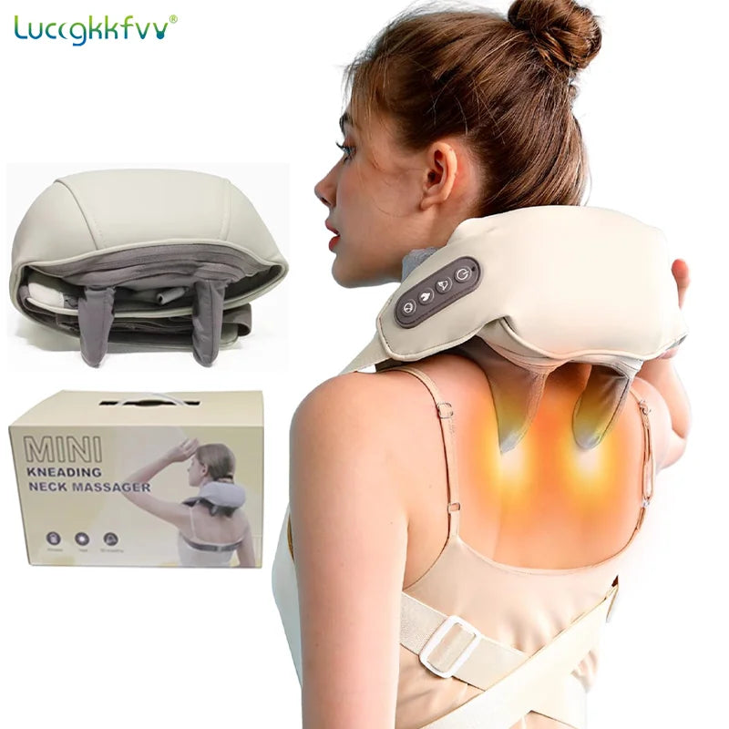 Neck Shoulder Massager Deep Tissue Shiatsu Back Massagers with Heat for Pain Relief Electric Kneading Squeeze Muscles Massage