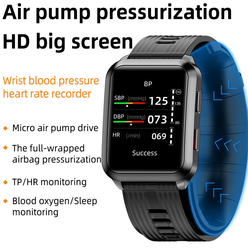 P60 Smartwatch Air Pump Airbag True Blood Pressure Oxygen Temperature Heart Rate Monitor Medical Sphygmomanometer Smart Watch