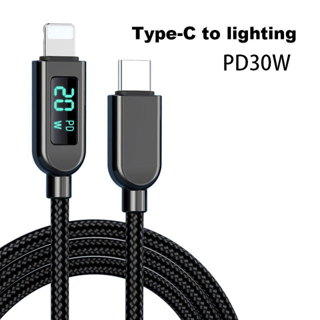 LED Screen USB-C Lighting Fast Chaging Cable