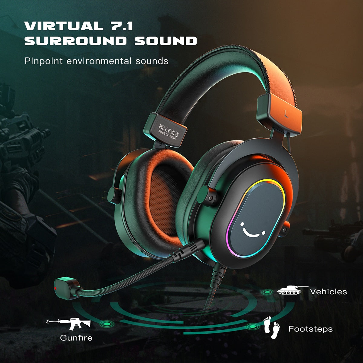 Gaming Headset with Mic Over-Ear Headphones 7.1 Surround Sound