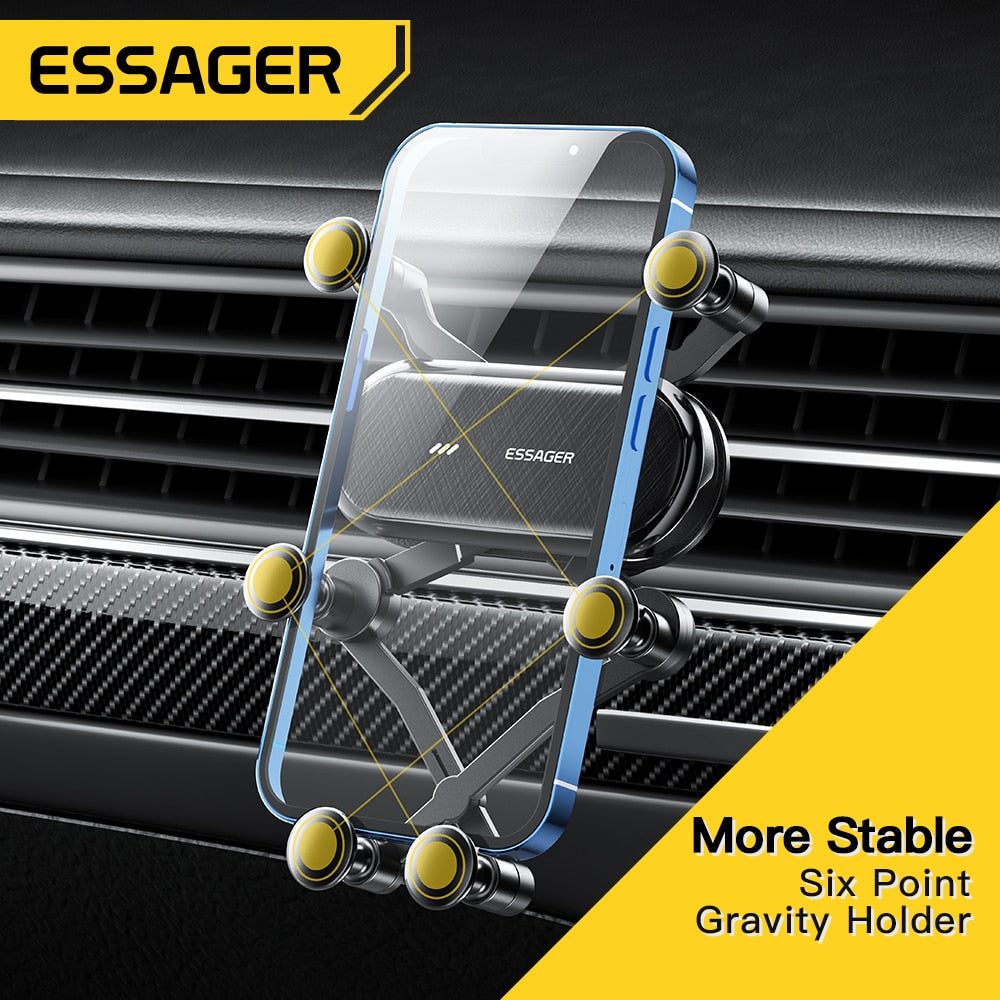 Essager Six Points Gravity Car Phone Holder Air Vent Clip GPS Mount Stand For iPhone 14 Samsung Xiaomi Smartphone Holder Support