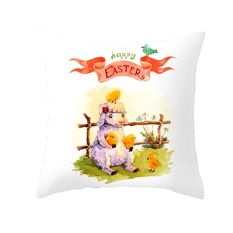 Spring Easter Cushion Covers 45*45 Easter Pillowcase Easter Bunny Egg Pillow Cover Sofa Easter Decorations