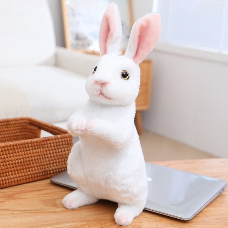 Easter Day Decoration Cute White Grey Standing Bunny Simulated Rabbit Doll Gifts For Kids