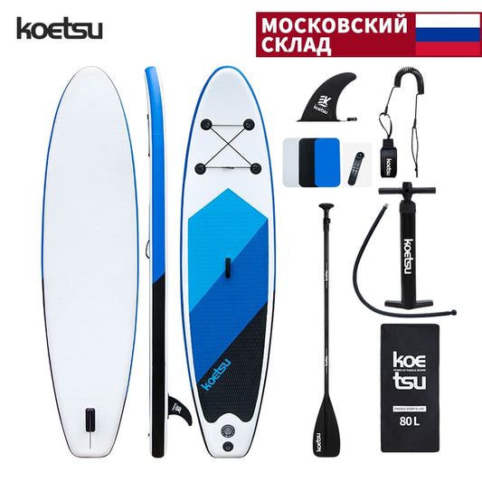 KOETSU Inflatable Surfboard  with Aluminum Paddle, Foot Rope, Fin, Backpack, Repair kit