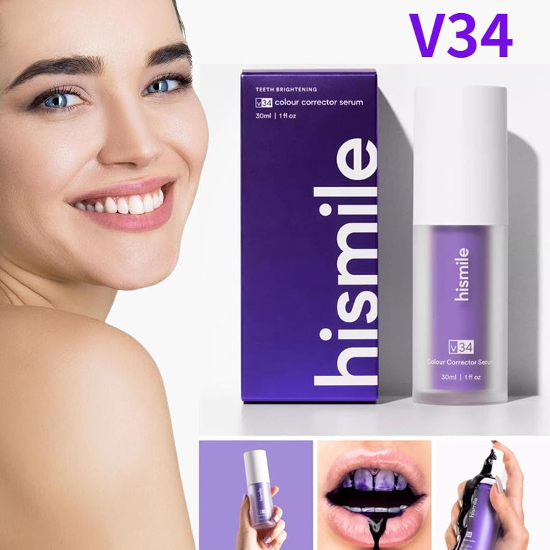 Hismile V34 Colour Corrector, Purple Teeth Whitening, Stain Removal, Teeth Whitening Booster, Purple Toothpaste, Beauty Health
