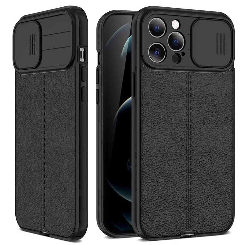 Leather Shockproof Phone Case on iPhone 13 11 12 14 Pro Max XR XS Max 7 8 14 Plus Camera Camera Lens Protection Soft Back Cover