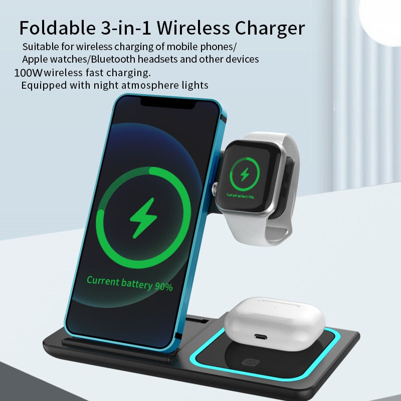 3 in 1 Wireless Charger Station For iPhone Apple Watch and Airpods