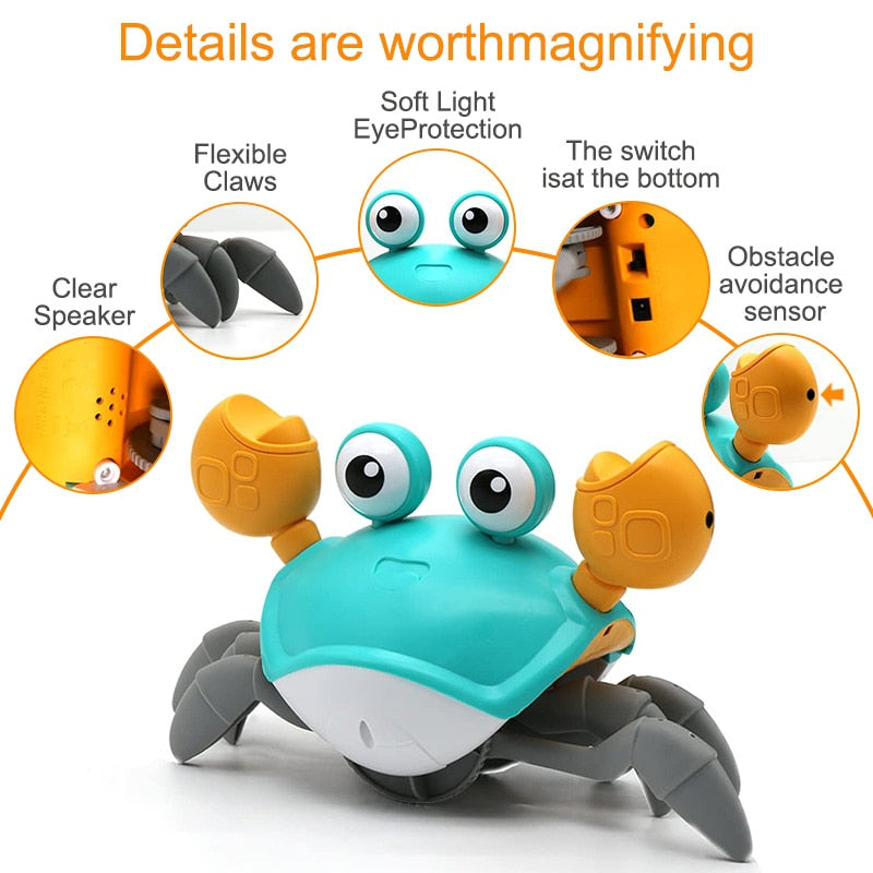 Cute Sensing Crawling Crab Baby Toys Interactive Walking Dancing with Music Automatically Avoid Obstacles Toys for Kids Toddler
