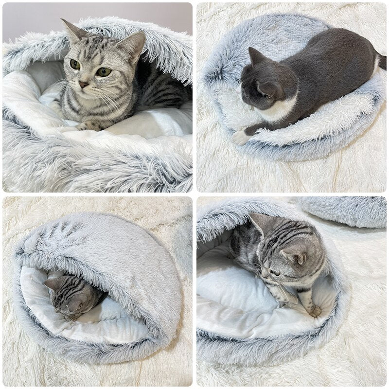 Winter Plush Pet Cat Bed Round Cat Cushion Cat House 2 In 1 Warm Cat Basket