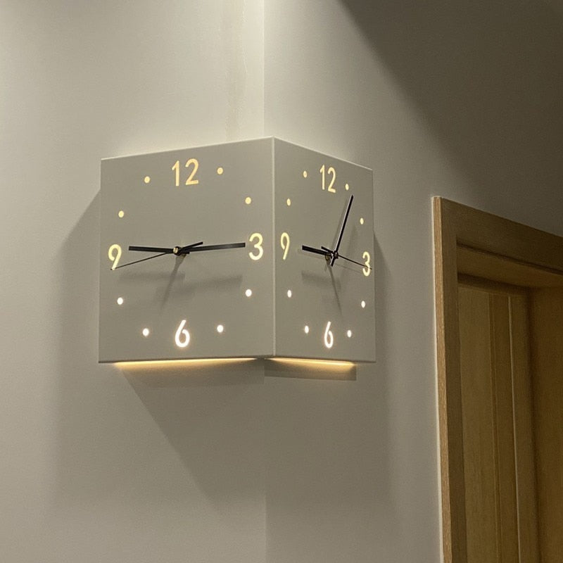 Creative Light Sensor Corner Wall Clock Square Simple Double Sided Wall Clock