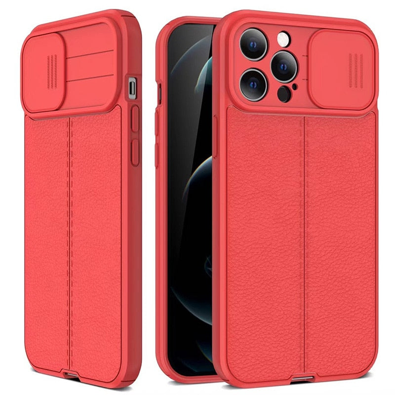Leather Shockproof Phone Case on iPhone 13 11 12 14 Pro Max XR XS Max 7 8 14 Plus Camera Camera Lens Protection Soft Back Cover