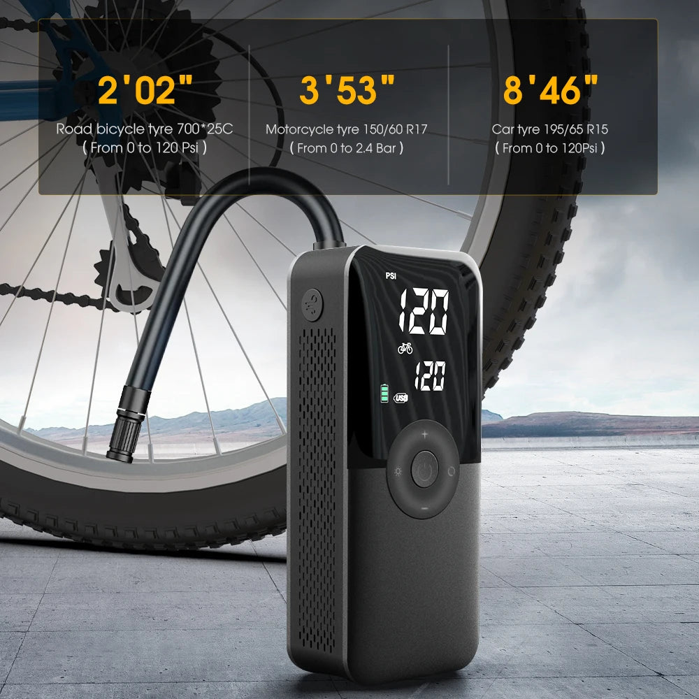 "Ultimate Portable Wireless Tire Air Injector: Effortlessly Inflate Your Tires Anywhere with this 12V Automatic Pump - Perfect for Bicycles, Surfboards, and More!"
