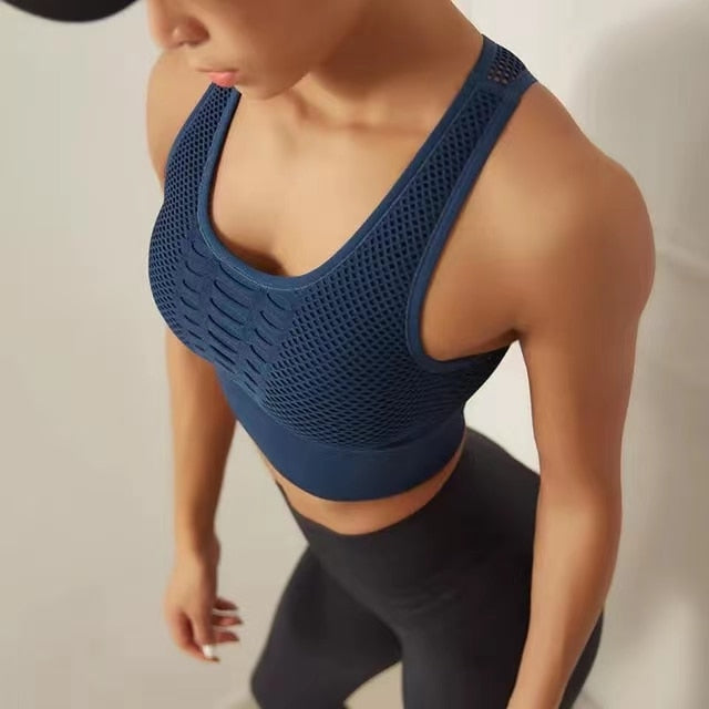 Women Breathable Active Bra Sports Bra Sexy Mesh Sports Top Push Up Gym Fitness Underwear Female Seamless Running Yoga Bra