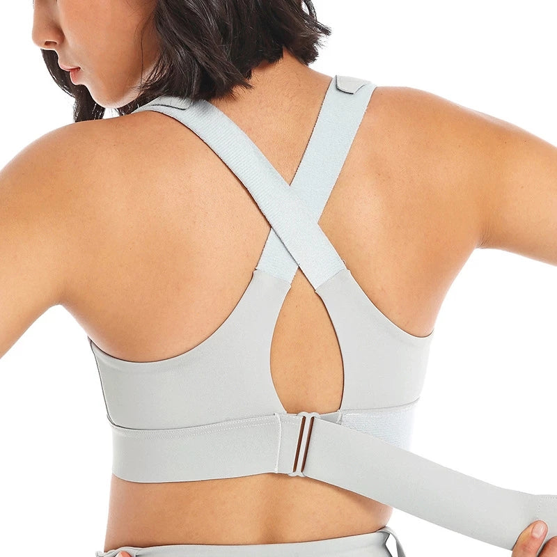 Women Sports Bras Tights Crop Top Yoga Vest Front Zipper
