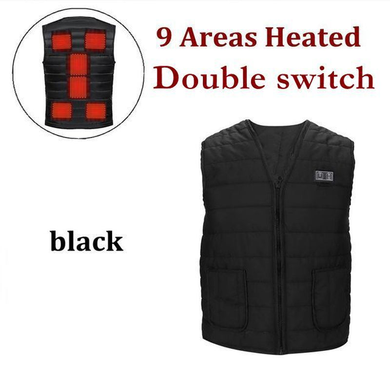 Men Autumn Winter Smart Heating Cotton Vest 9 Area Heated V Neck Vest Women Outdoor Flexible Thermal Winter Warm Jacket M-7XL